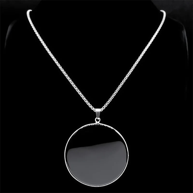 Big Black Obsidian Necklace Stainless Steel Natural Stone