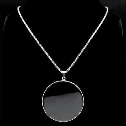 Big Black Obsidian Necklace Stainless Steel Natural Stone