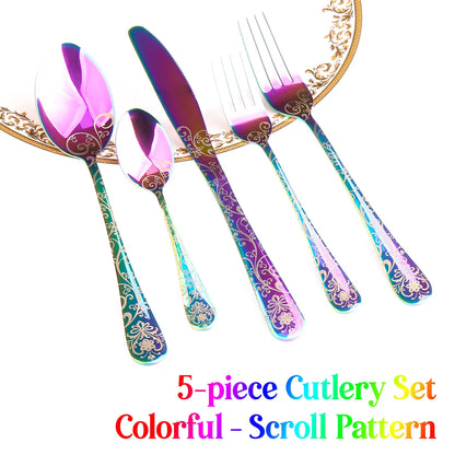 Blue Flatware Stainless Steel Cutlery Tableware Knives Forks Spoons Set