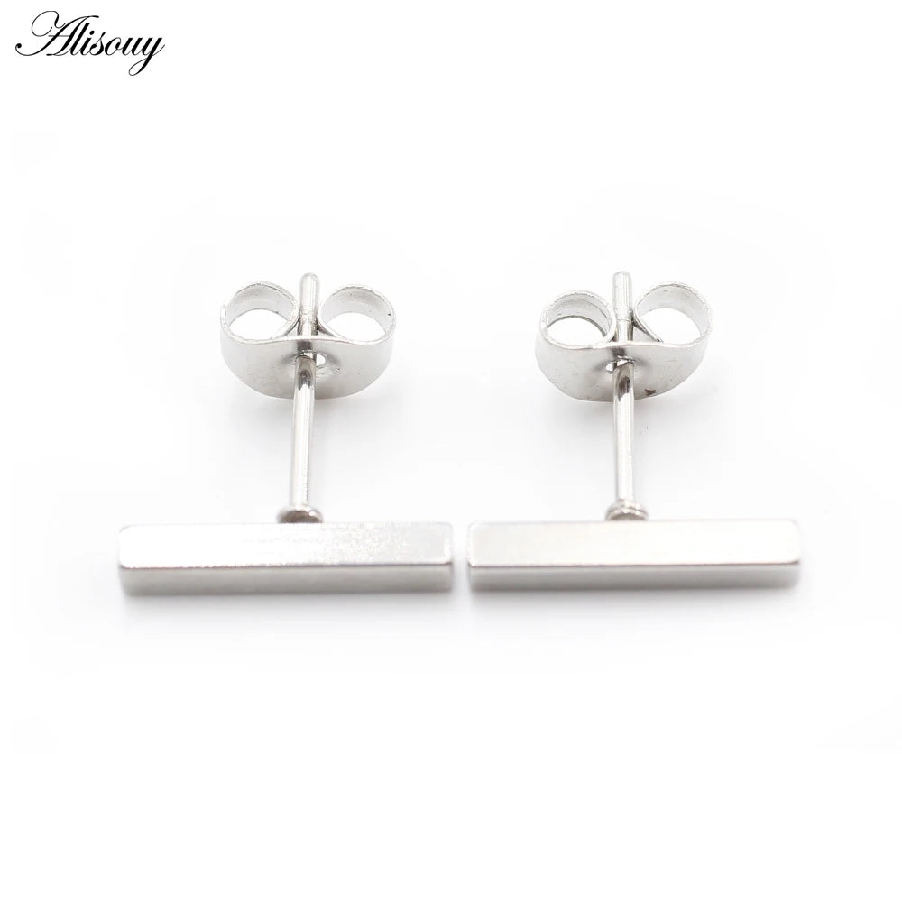 Bar Ball Geometric Long Square Ear Stud Earring