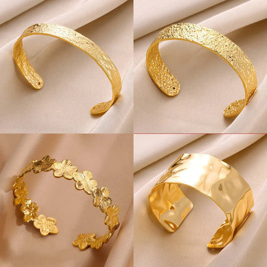 DANA Gold Chunky Flower Cuff Bangle Bracelet