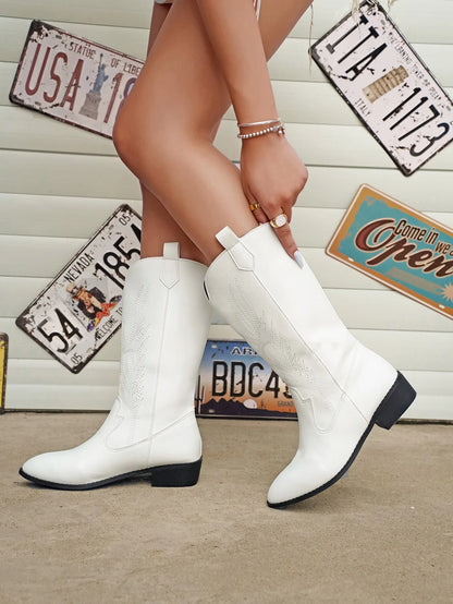 Gold Mid-calf Silver Western Cowboy Plus Size 36-43 Boots