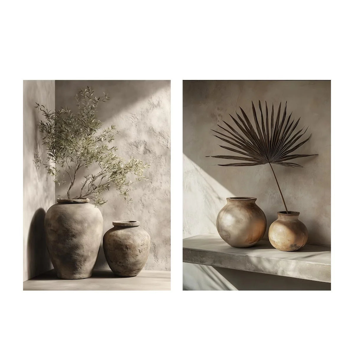 2pcs/set Neutral Olive Tree Shadow Vase Canvas