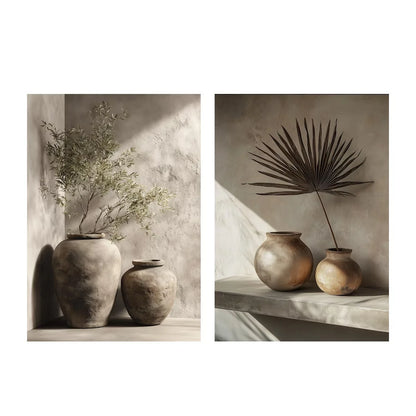 2pcs/set Neutral Olive Tree Shadow Vase Canvas