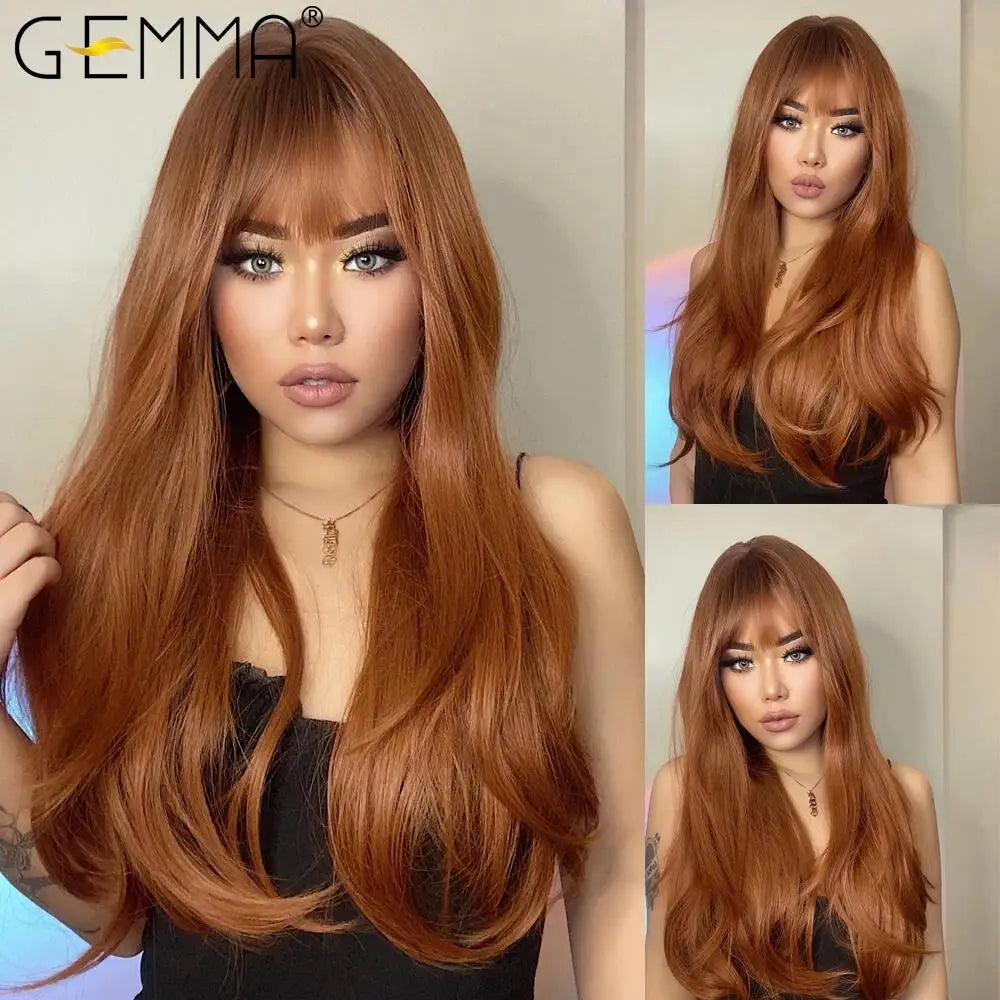 Brown Blonde Long Straight Synthetic Wigs