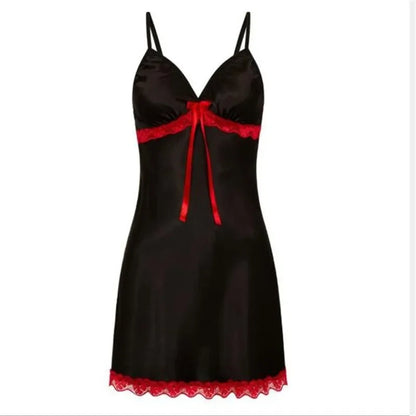 Silk Imitation Lace Bow Strap Sleeping Pyjamas Dress