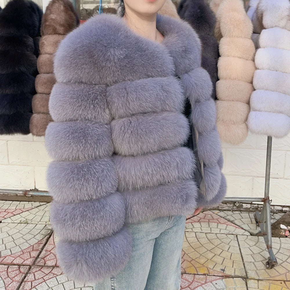 Fox Fur Coat Real Winter Brown Leather Coats & Jackets