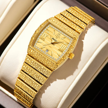 Luxury Small Gold with Diamond-Set Dial Water-Resistant Quartz Timepiece Watch