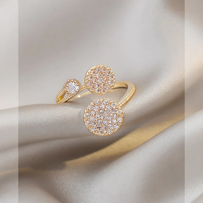 Korean Exquisite Geometric Round Luxury Zircon Ring