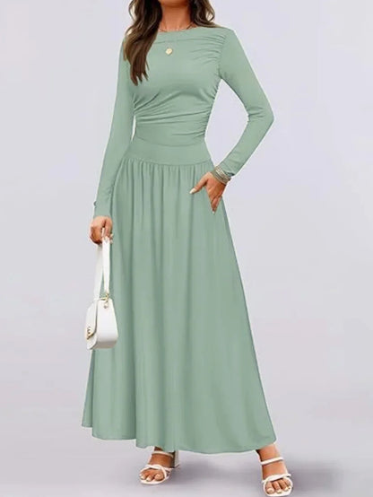 Long Sleeve Maxi Fit Ruched Casual Wear Dress