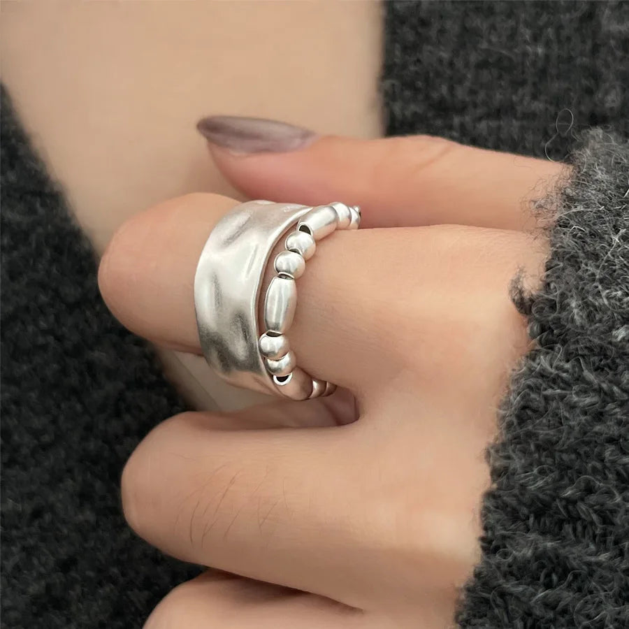 925 Sterling Silver Geometric Black Stone Rings