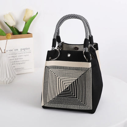 Geometric Mini Tote Black Ivory Graphic Ring Handle Korean Style Bags