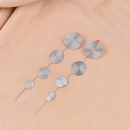 Vintage Metal Round Long Tassel Drop Earrings