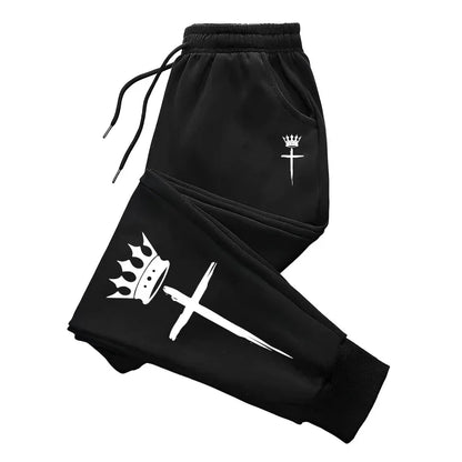 Sports Casual Sweatpants Jogging Cross Crown Print Pants