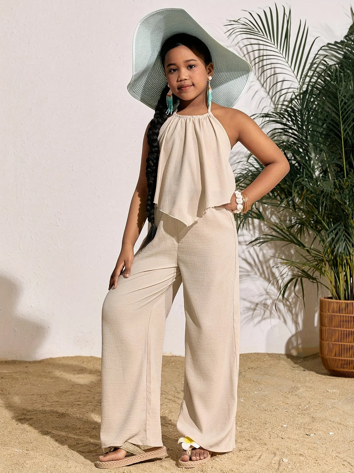 Casual Sleeveless Top and Wide-Leg Pants Set  Ages 8 to 12