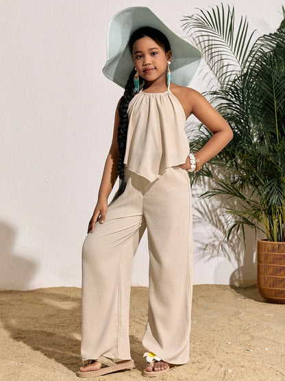 Casual Sleeveless Top and Wide-Leg Pants Set  Ages 8 to 12
