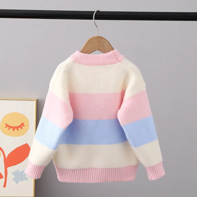Autumn Winter Fluff Pullover Sweater Thickend Cartoon Rabbit O-Neck Full Sleeve