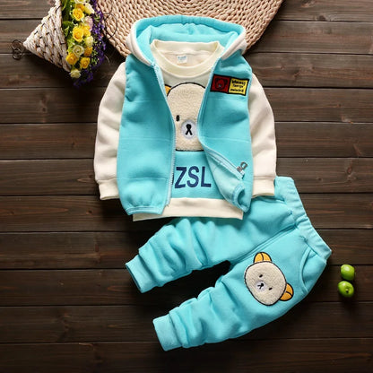 Winter Plus Velvet Thick Flannel Fleece 3Pcs Warm Cartoon Sleepwear Set