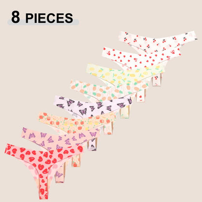 8Pcs/Set Traceless Ice Silk Low Waist Sexy Butterfly Leopard Print Lingerie