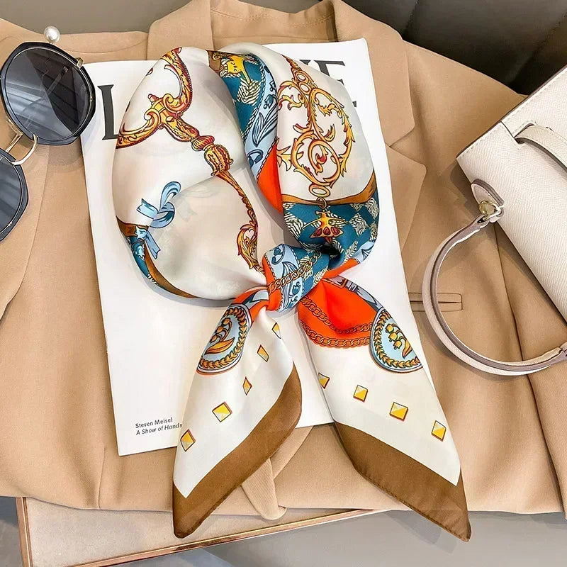 Luxury Silk Square Scarf Soft Satin Horse Hairband Hijab Headband Shawl