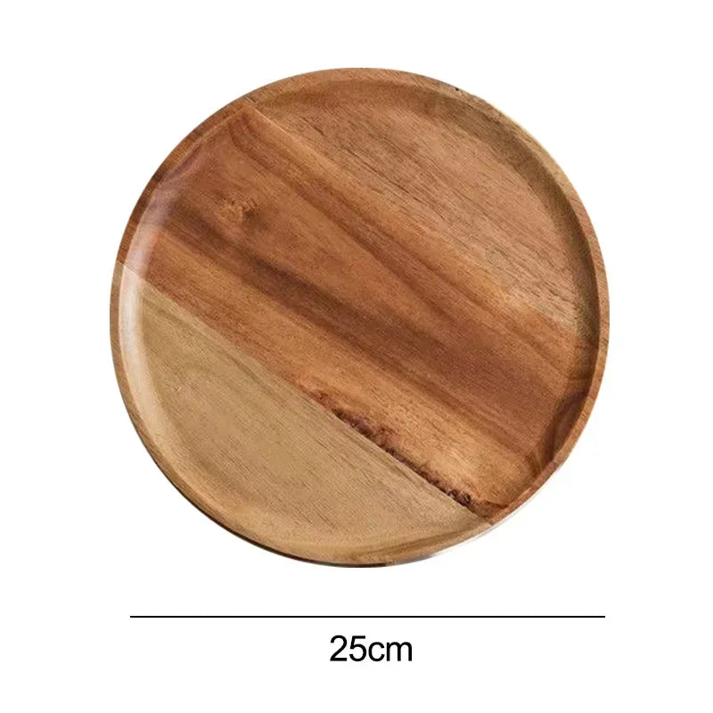 10/15/20/25cm Wooden Round Serving Platter Tray