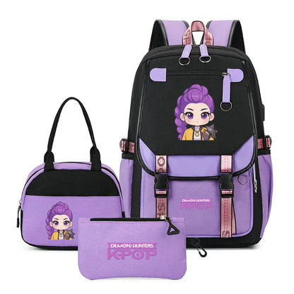 Mochilas Set KPop Demon Hunters Capacity Student School Bag