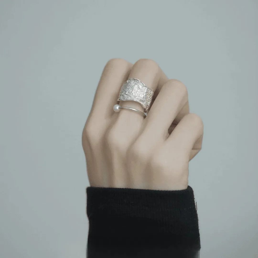 925 Sterling Silver Open Pearl Smile Stackable Finger Ring