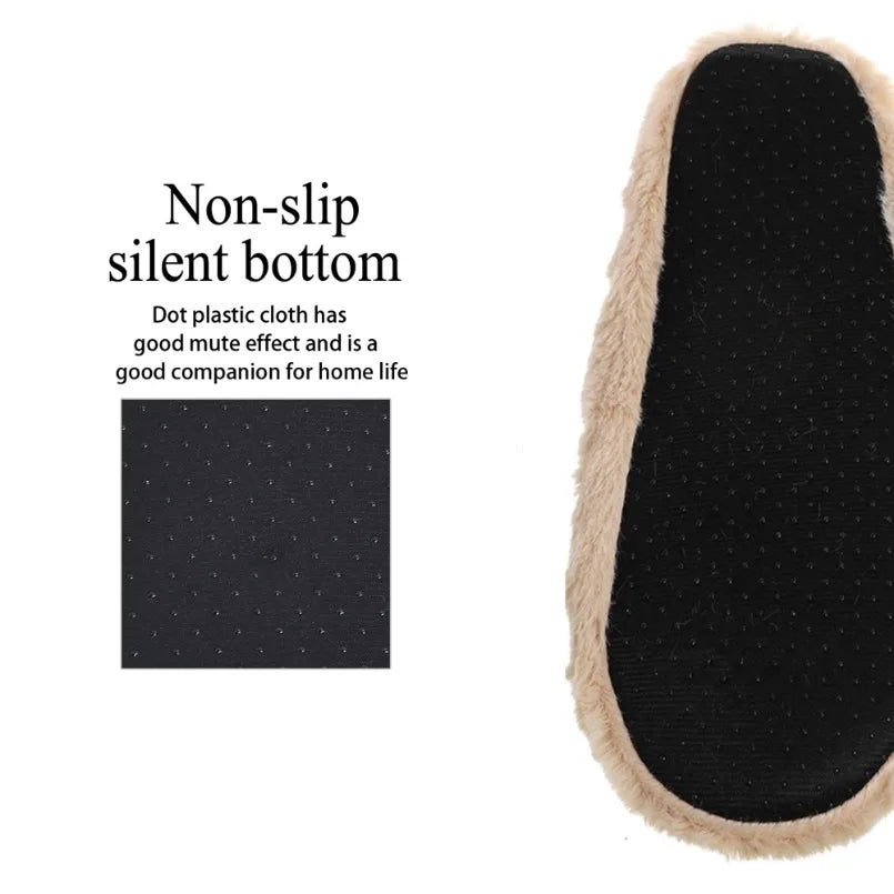 Winter Warm Home Fuzzy Fur Cotton Non Slip Grip Fluffy Lazy Slippers