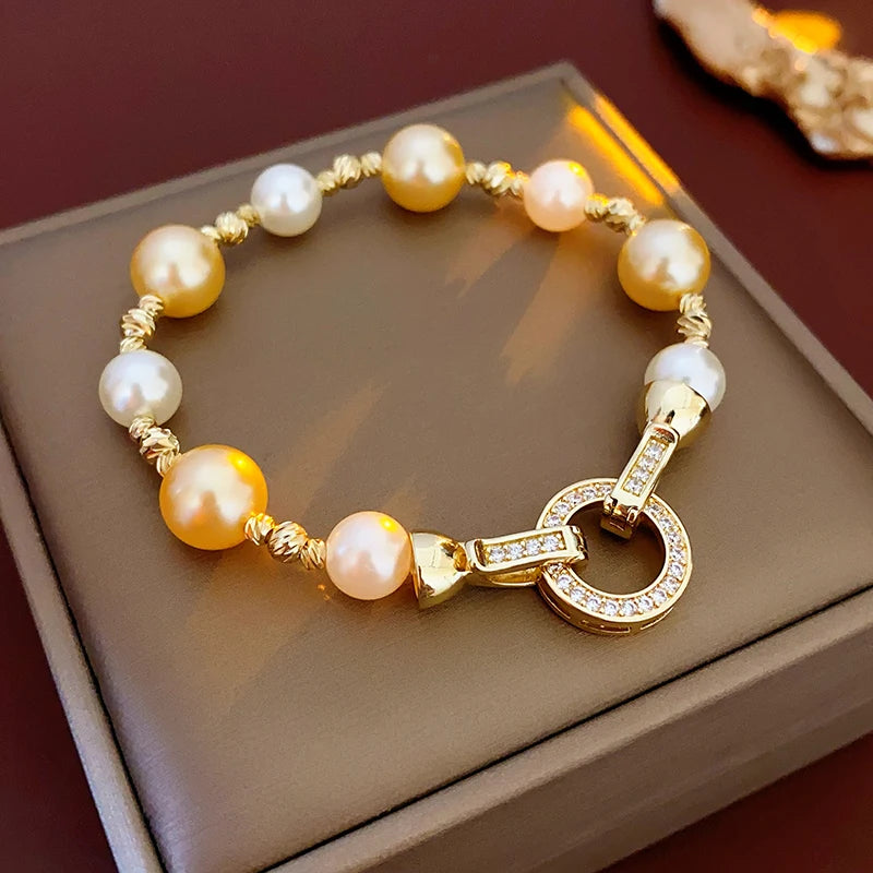 Elegant Imitation Pearl French Gray Pearls Bangles Light Round Beaded Bracelets