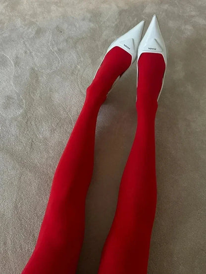Red Pantyhose Stockings Slim Silk Socks