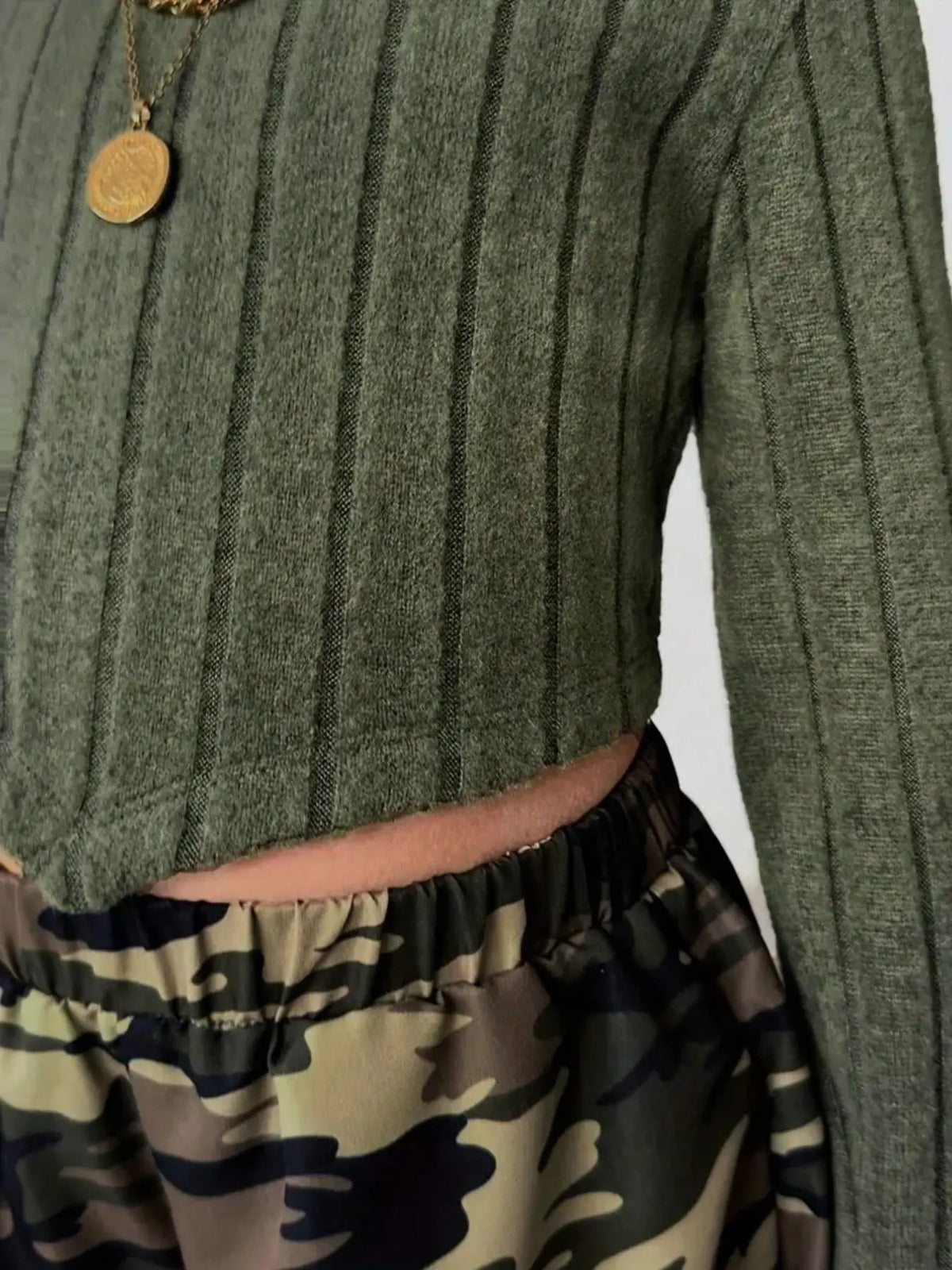 Sporty Casual Long Sleeve Top And Camo Print Pants Set