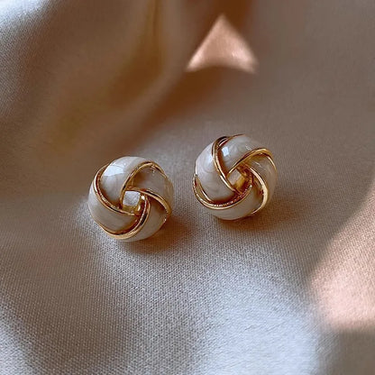 Korean Crystal Geometric Round Earrings