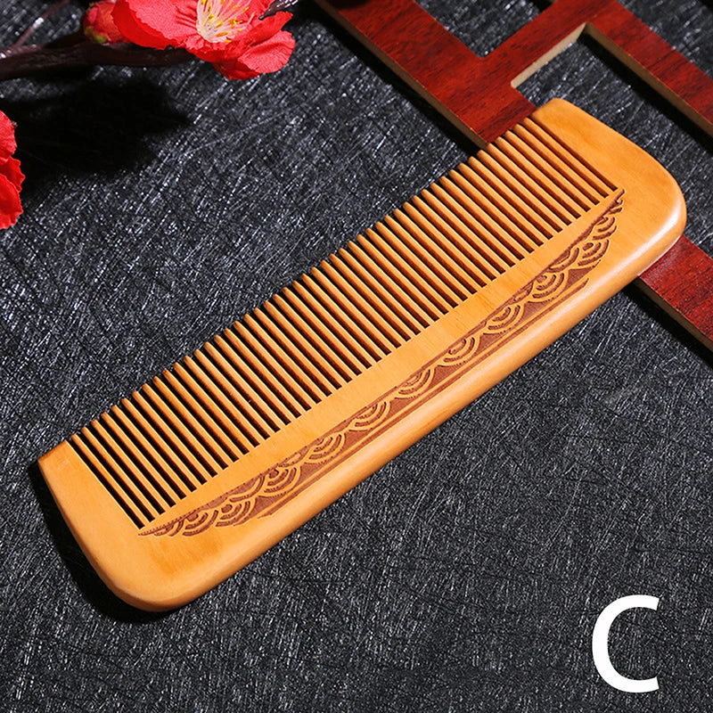 Natural Peach Wood Hair Comb Close Teeth Anti-static Brash