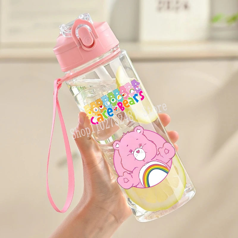 900ml Care Bears Cute Water Bottle with Straw Girls School Plastic Cup
