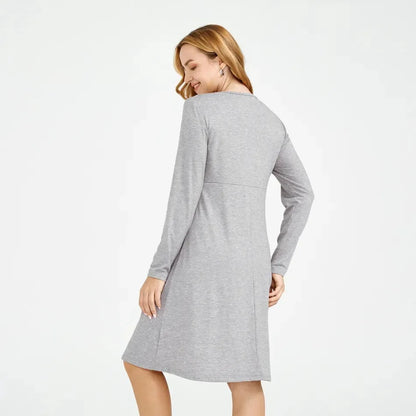 Casual Solid-colored Long-sleeved Maternity Dress