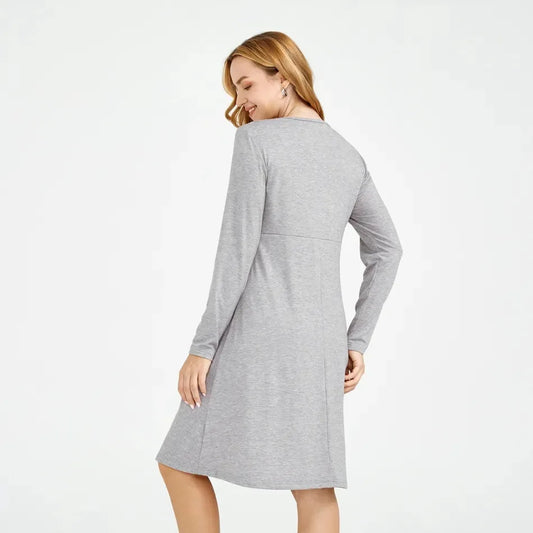 Casual Solid-colored Long-sleeved Maternity Dress