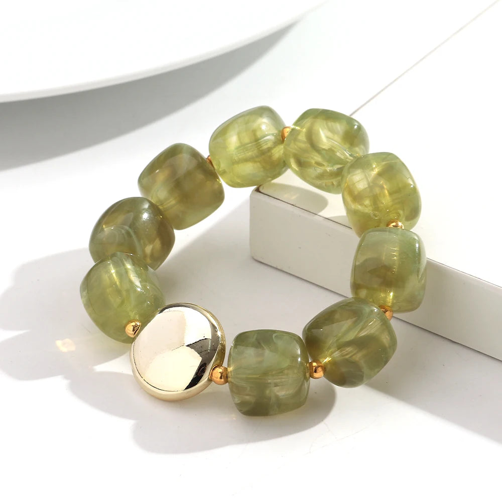 Colorful Acrylic Square Beads Elastic Bracelets