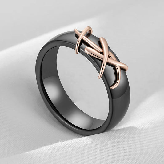 DANA Rose Gold Black Ceramics Ring