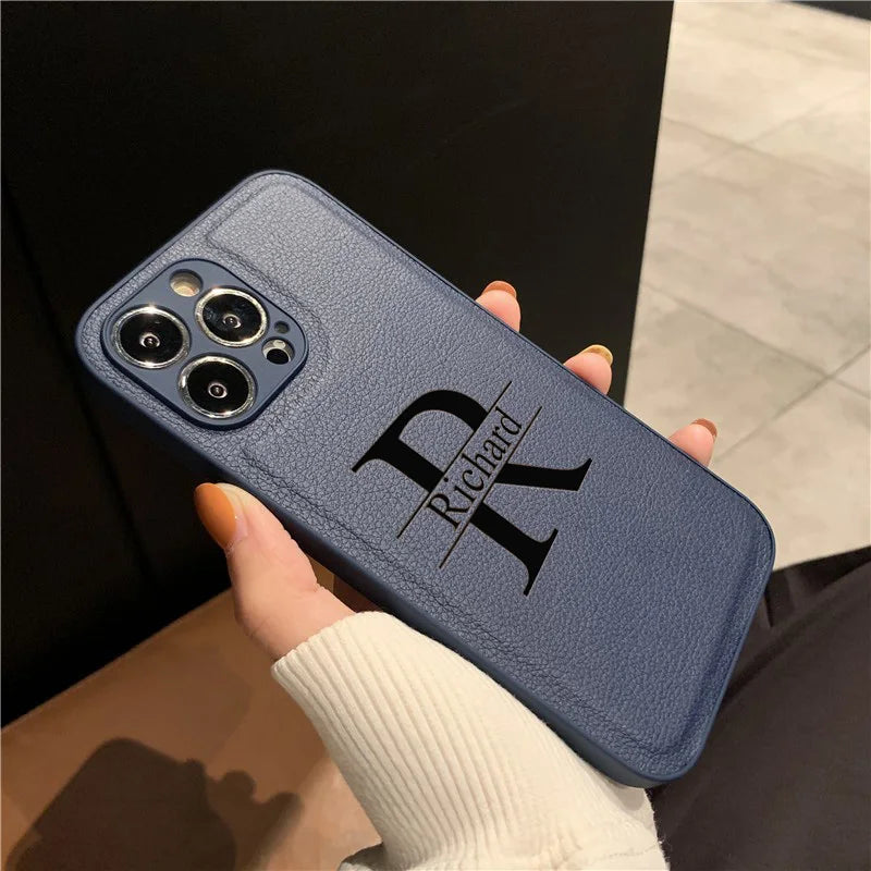 Initials Plus Big Letter Laser Engraving Leather iPhone Cover