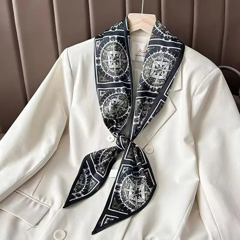 Luxury Long Silk Scarf Animal Horse Print Thin Narrow Scarf Shawl