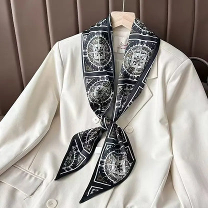 Luxury Long Silk Scarf Animal Horse Print Thin Narrow Scarf Shawl