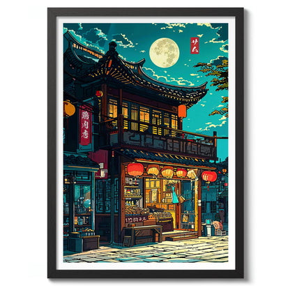 Japanese Tokyo Teahouse Cartoon Canvas Print