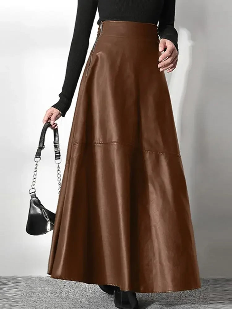 Leather Maxi Long High Waist Skirt