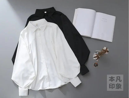 Blusas de oficina de manga larga tipo farol para mujer