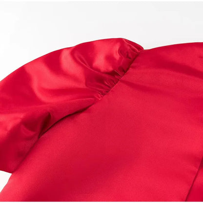 Satin Bubble Sleeves Round Neck Loose Shirt