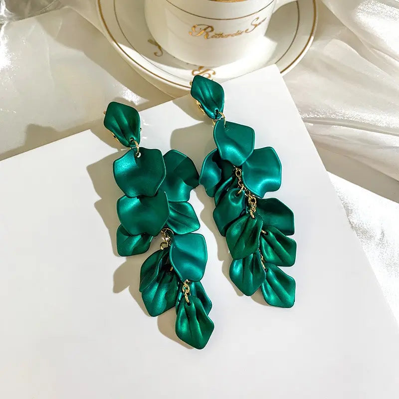 Bohemian Rose Petal Flower Drop Long Tassel Earrings