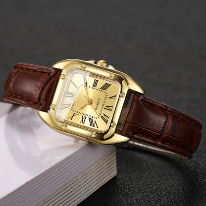 Square Leather Strap Roma Dial Quartz Watch