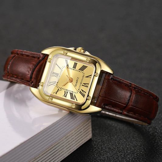 Square Leather Strap Roma Dial Quartz Watch