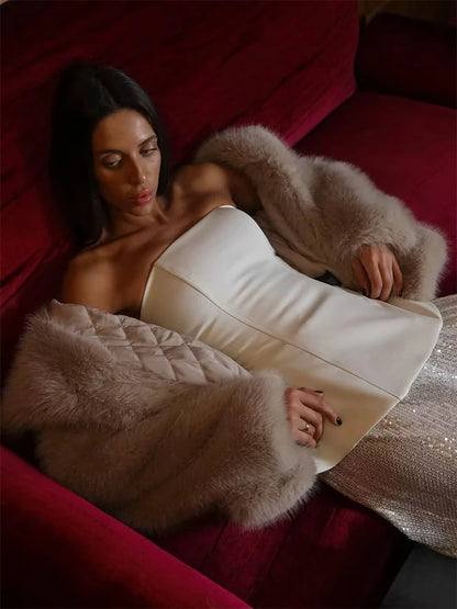 Elegant Side Zipper Strapless Tops+ Vintage O-Neck Cloak Set