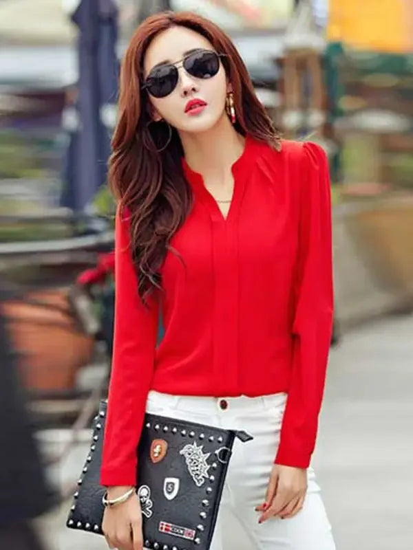 Long Sleeve Slim Chiffon Blouse Office Shirts